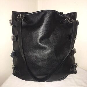 Moschino Black Leather Tote with Silver Accents